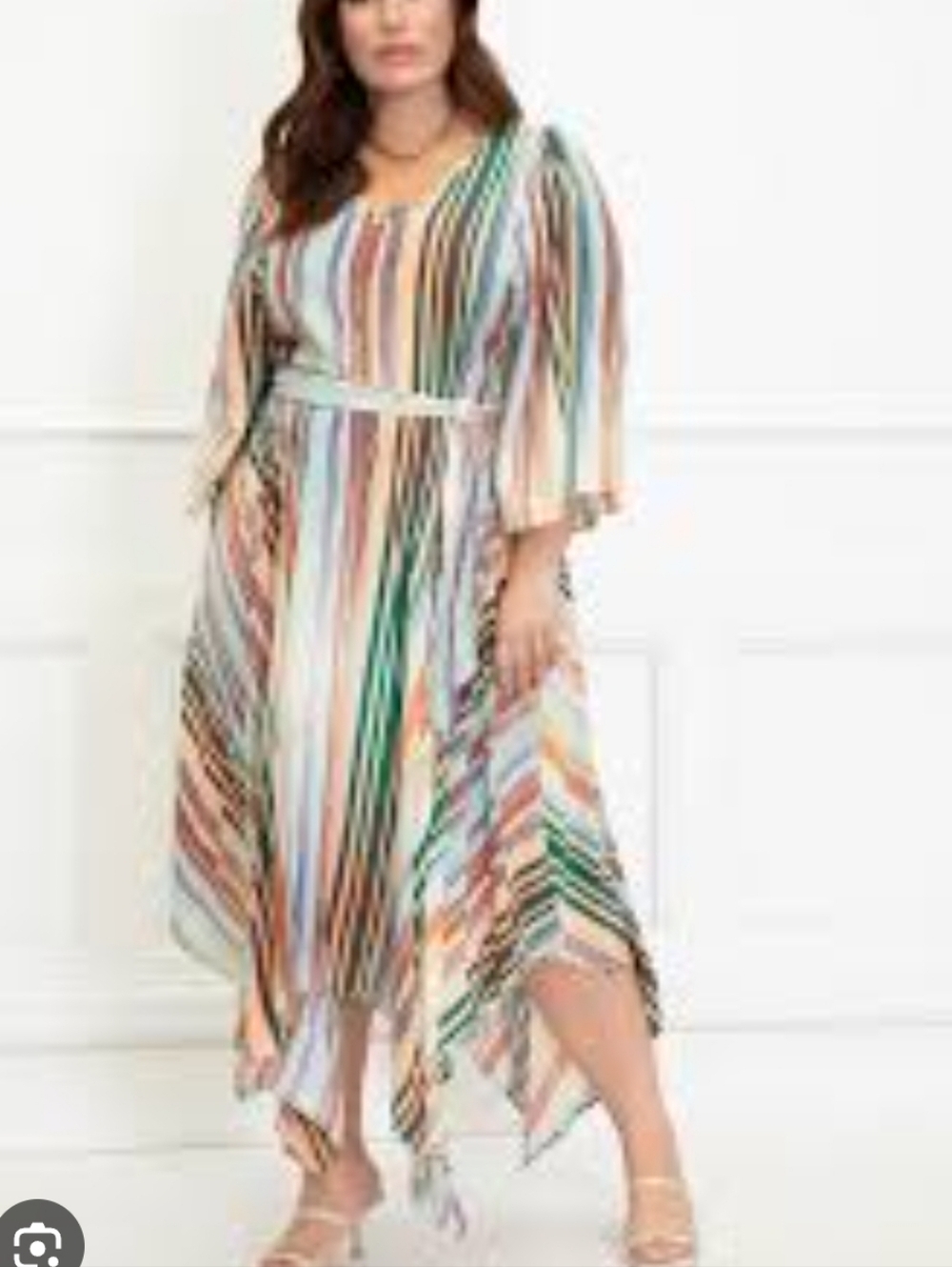 Eloquii Multicolor Striped Handkerchief-Hem Maxi Dress